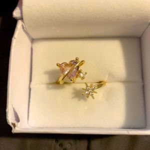 BOGO Gold Plated Adjustable Ring with Pink heart 💖 Gemstone 💎